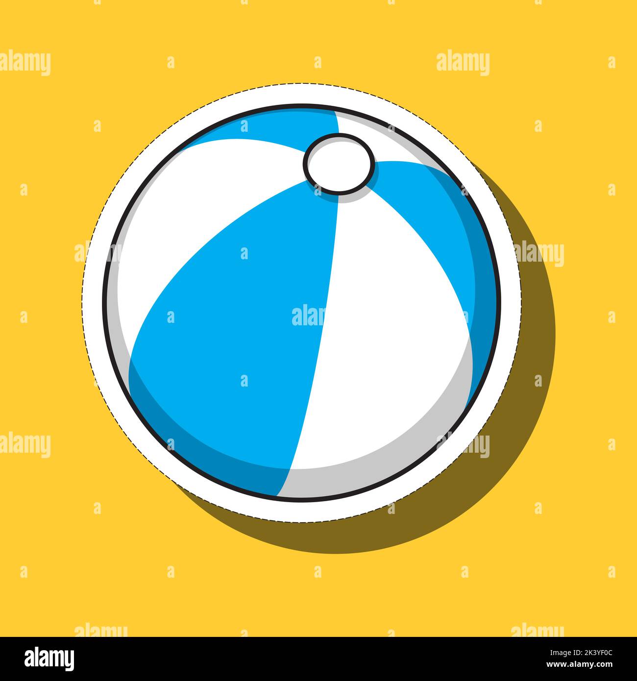 Beach Inflatable Icon Cartoon sticker of a beach inflatable ball with blue and white stripes ...
