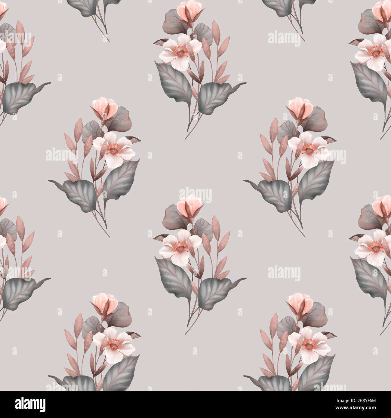 Seamless floral pattern with white flowers. Delicate floral background. Stock Photo