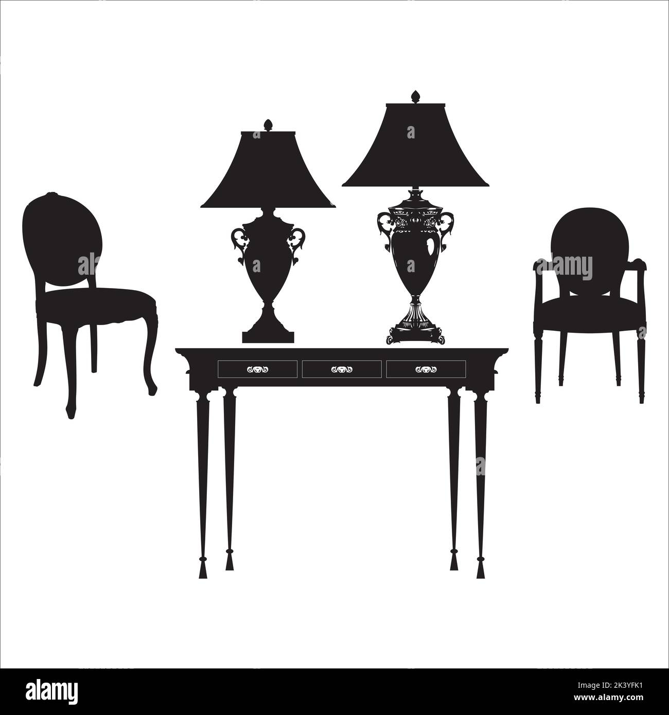 Vector Set Of Antique Furniture Black And White Silhouettes