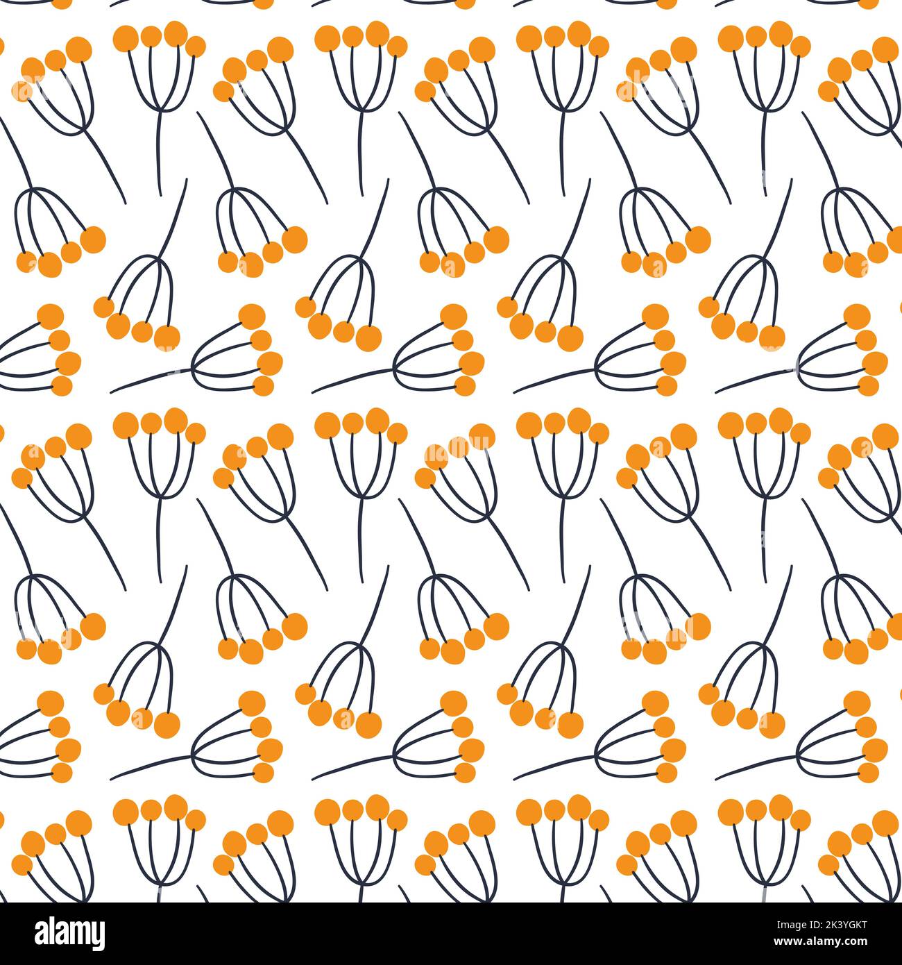 Yellow berries scandinavian style on branch seamless pattern. Stock Vector