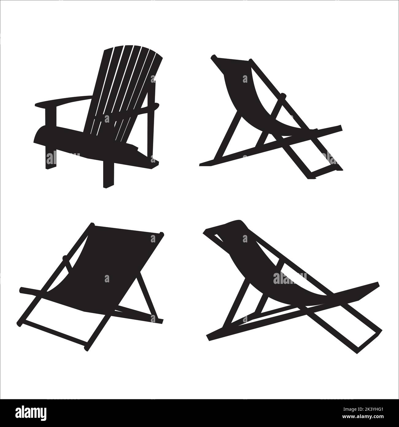 Vector Set Of Deck Chair Silhouettes Illustration Isolated On White