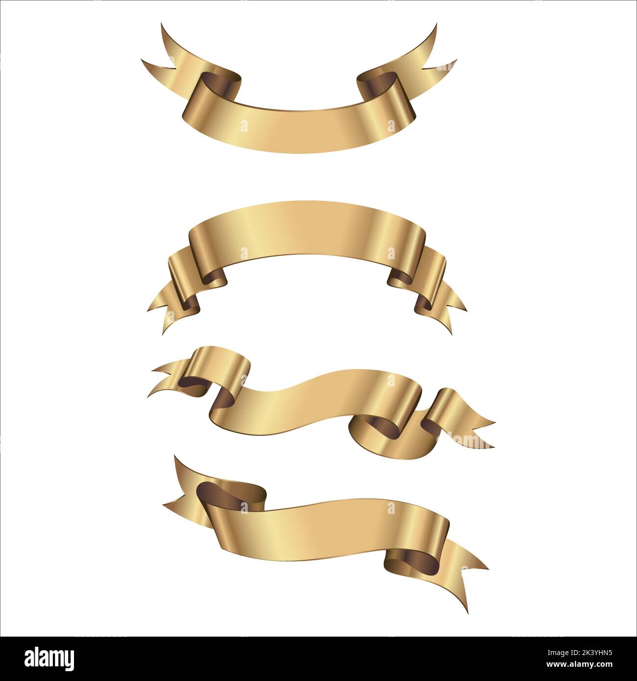 Vector Set Of Realistic Golden Ribbons Illustration Isolated On White ...