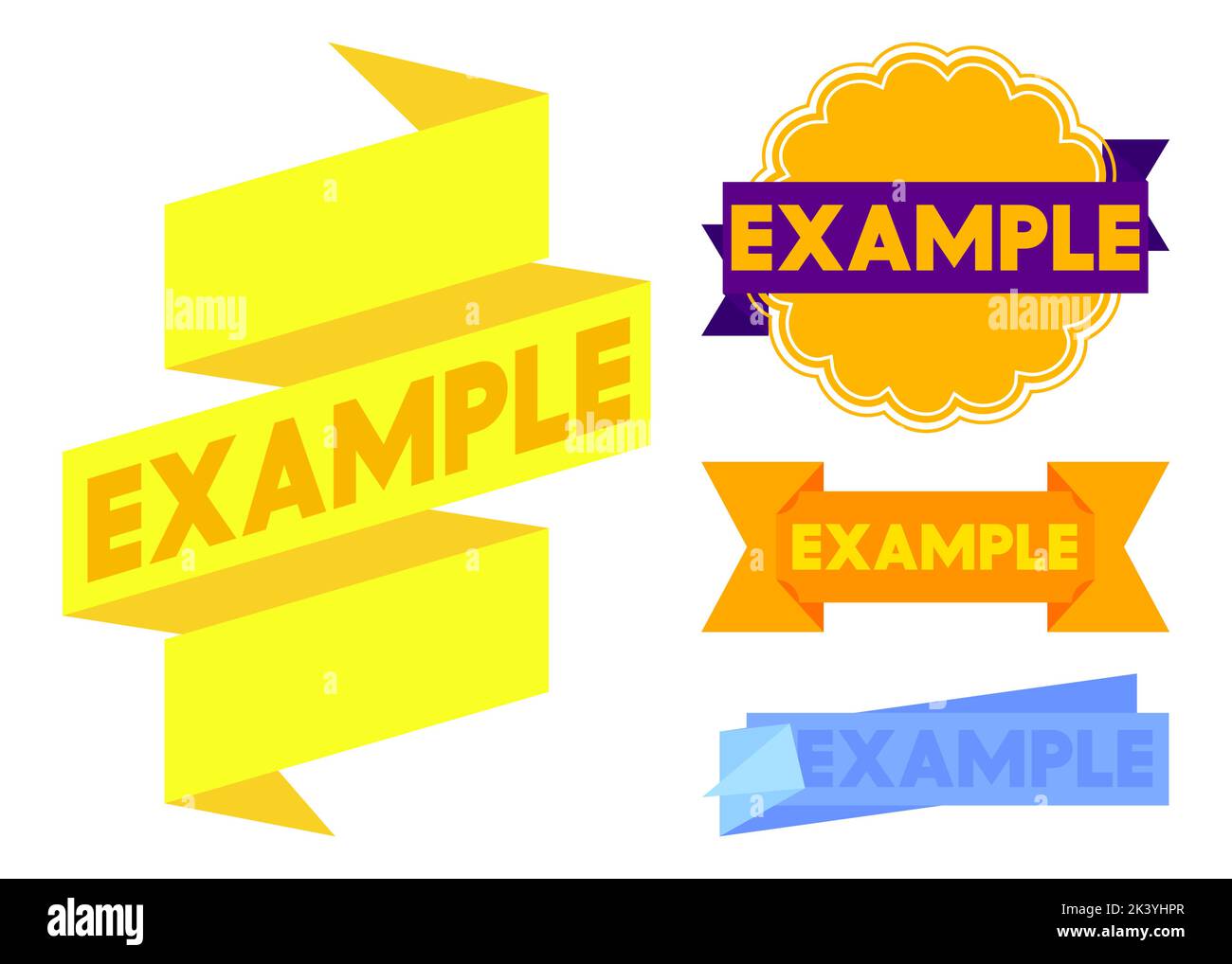 Set of ribbon with Example text. Banner template. Label sticker. Sign