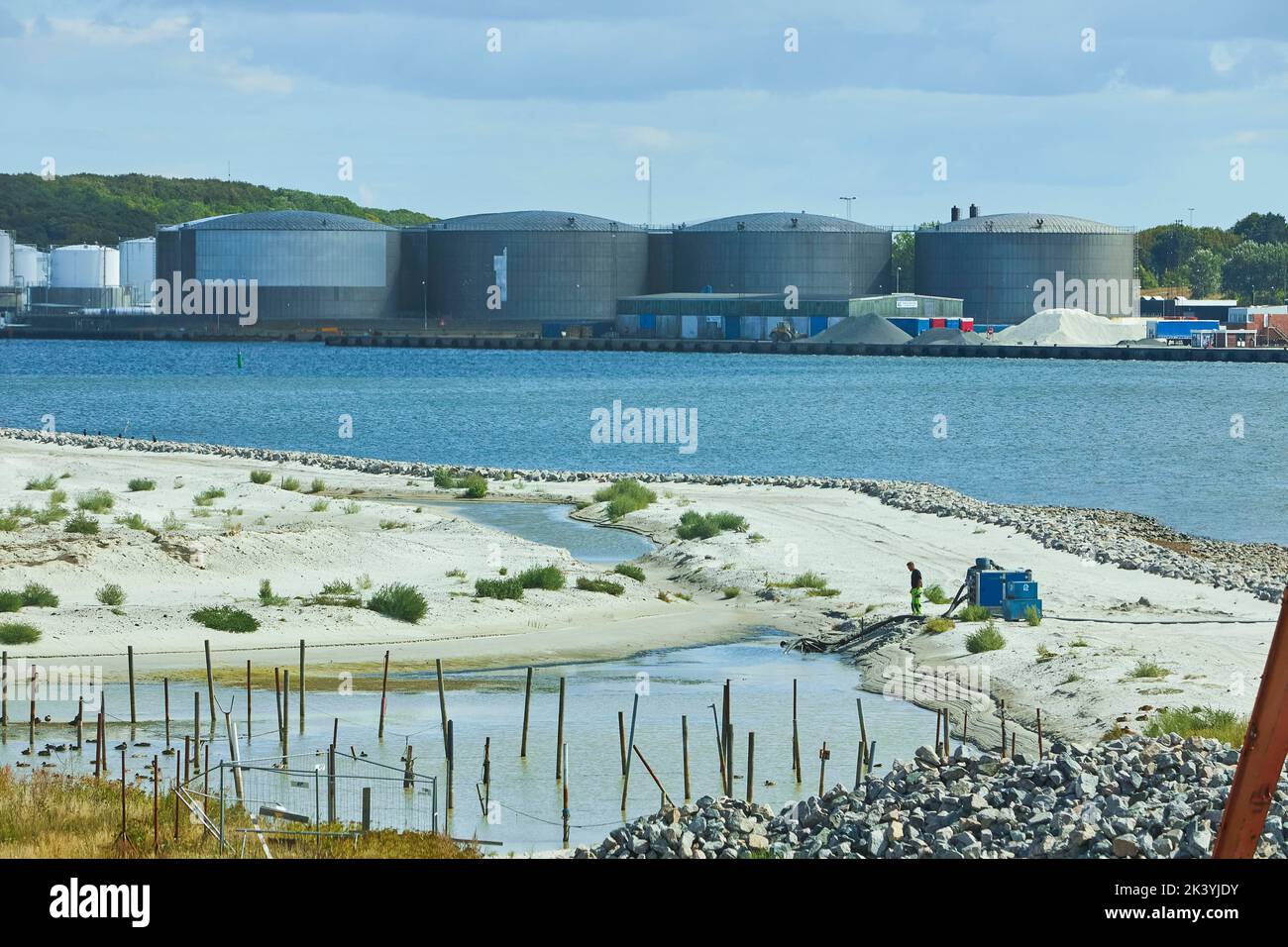 Man working on a construction site in denmark Stock Photo
