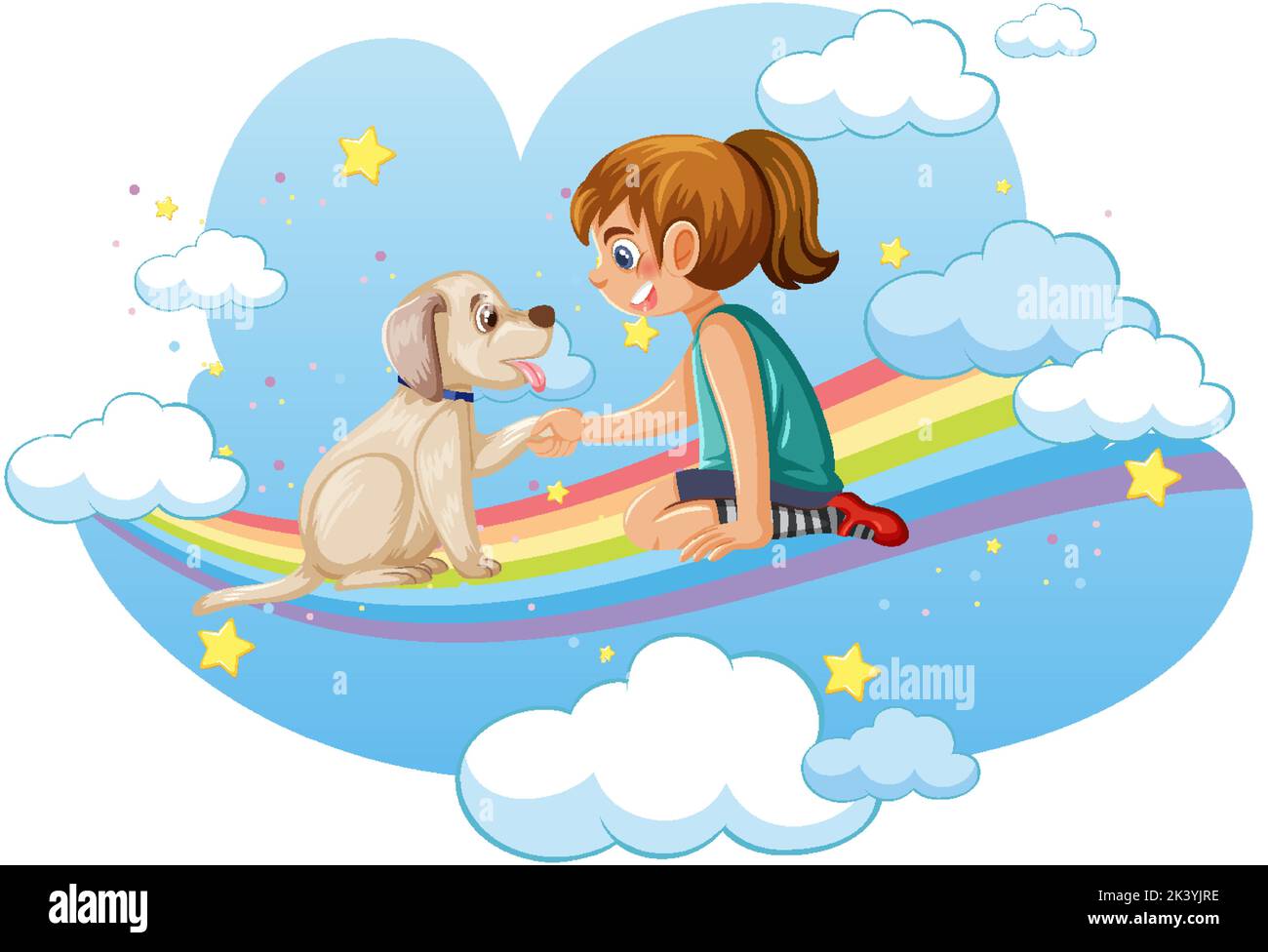 Happy kids on rainbow illustration Stock Vector Image & Art - Alamy