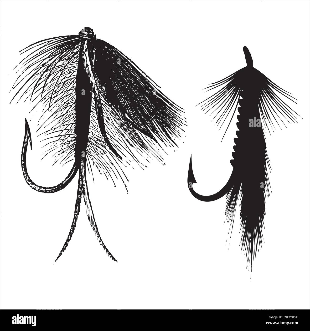Vector Set Of Fly Fishing Lures Hooks Silhouettes Illustration Isolated ...