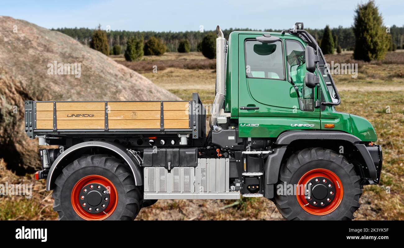 Unimog U 430 off-road truck for use in difficult and inaccessible terrain, Hannover, Germany, September 24, 2022 Stock Photo