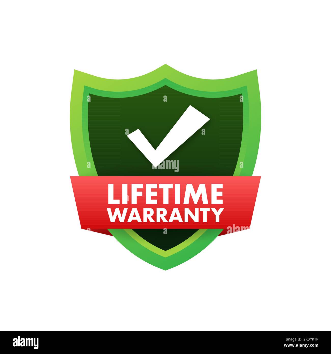 Flat banner with red lifetime warranty. Flat vector illustration