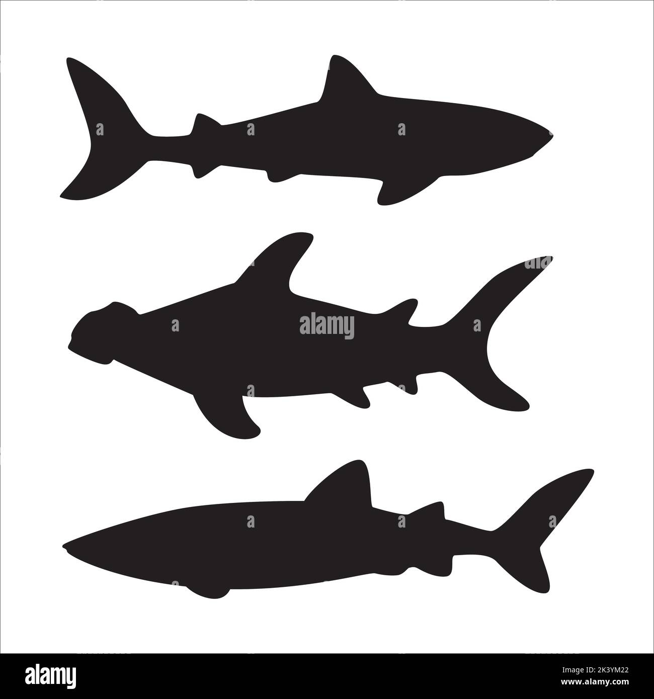 Vector Set Of Sharks Silhouettes Illustration Isolated On White Background Stock Vector