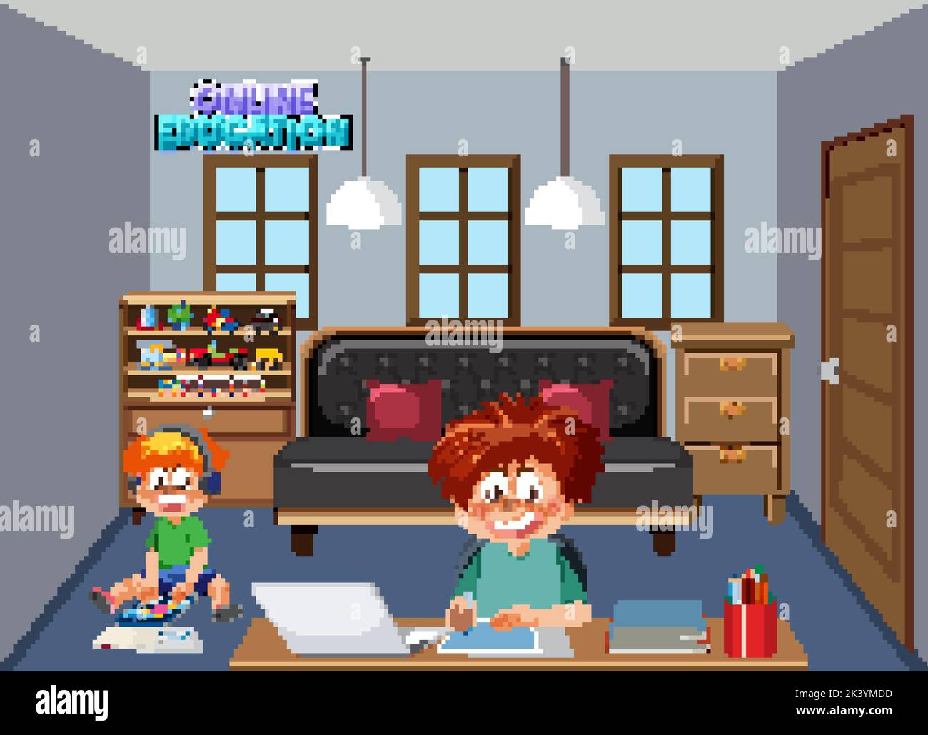 Online learning at home illustration Stock Vector Image & Art - Alamy