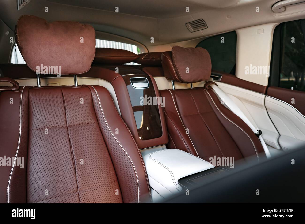 Interior of prestige modern car with leather seats Stock Photo Alamy