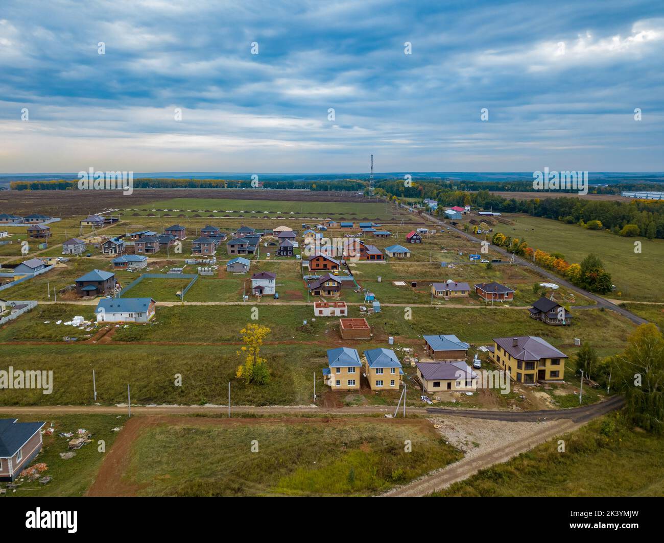 Aerial view of residential district in Kazan, Russia. Aerial view of newly constructed single