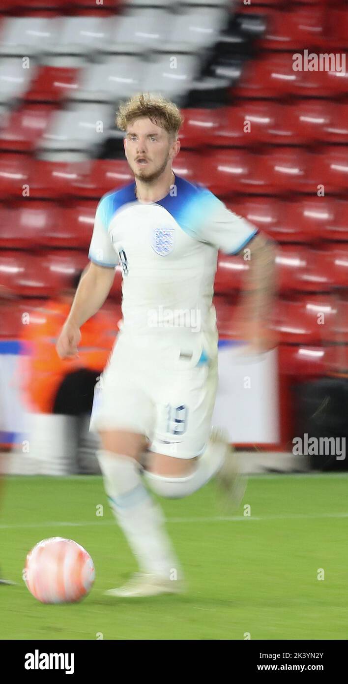 September 27th 2022 ; Bramall Lane, Sheffield, Yourkshire, England. International U-21 friendly football, England versus Germany: England's Harvey Elliott Stock Photo