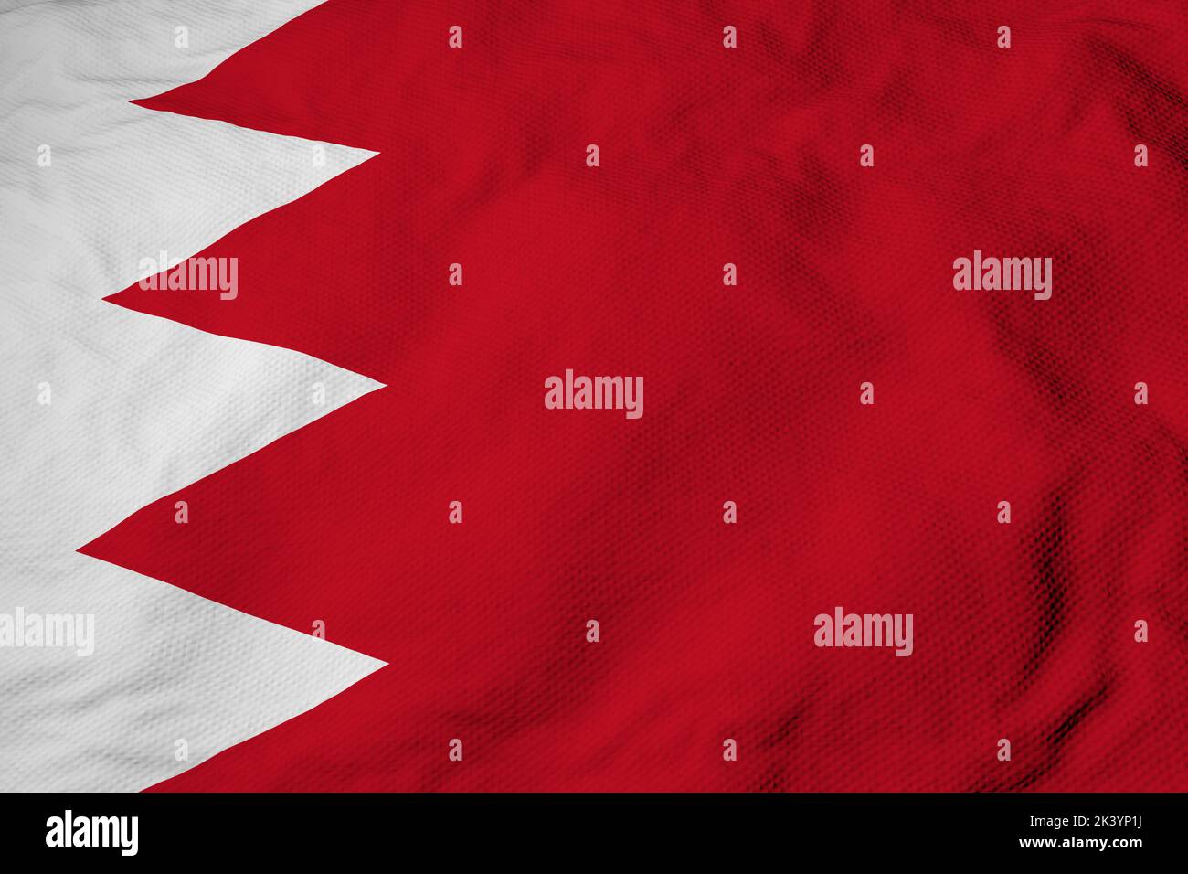 Full frame close-up on a waving Flag of Bahrain in 3D rendering. Stock Photo