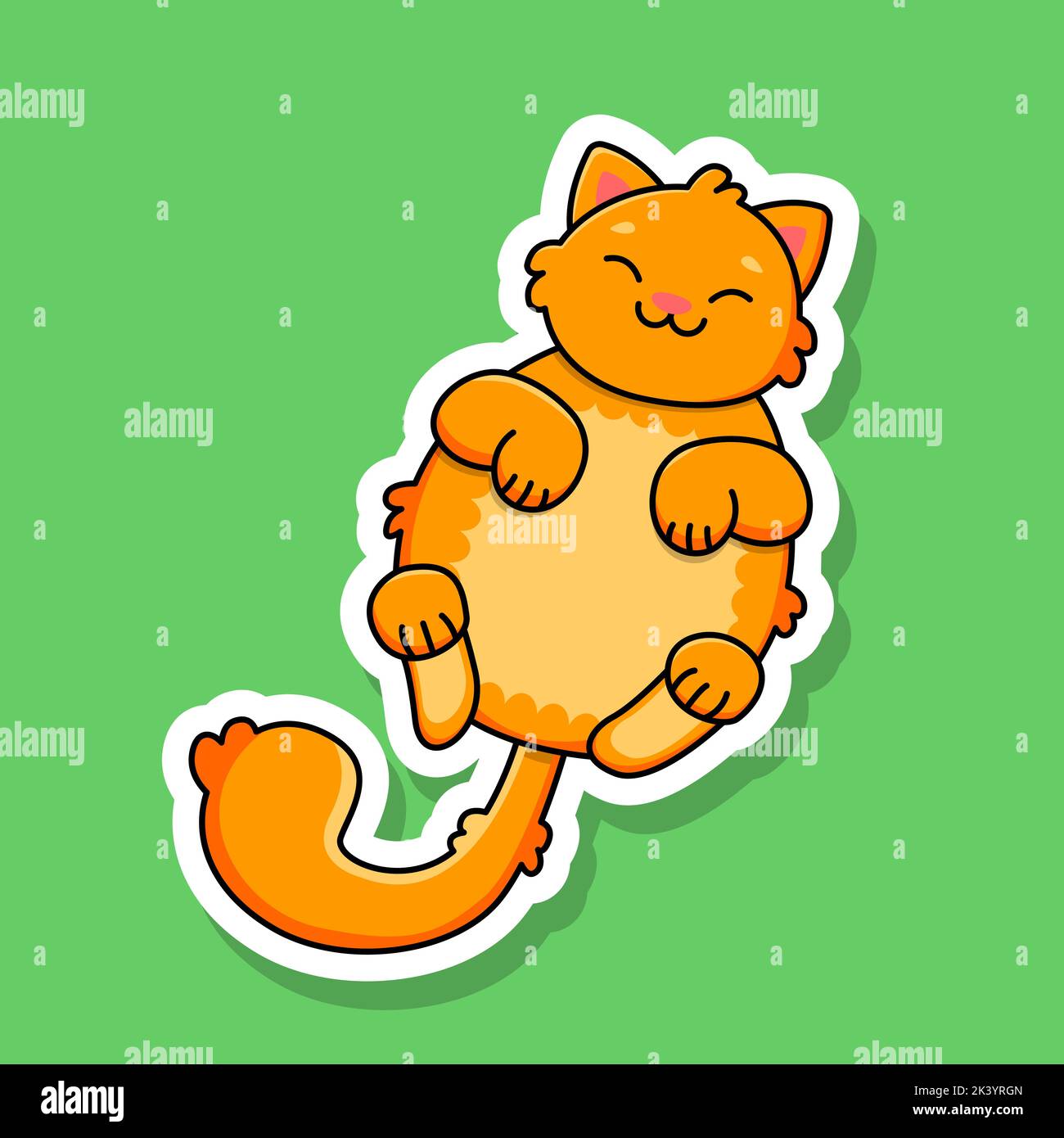 Sticker of a sleeping smiling ginger cat. Vector illustration Stock Vector