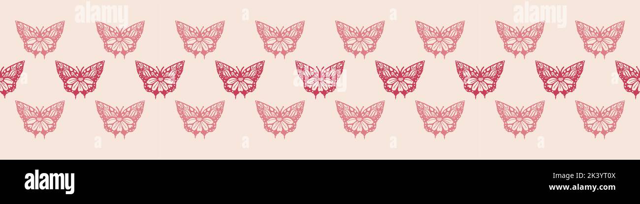 Retro butterfly seamless border. 70s style ecological insect garden ...