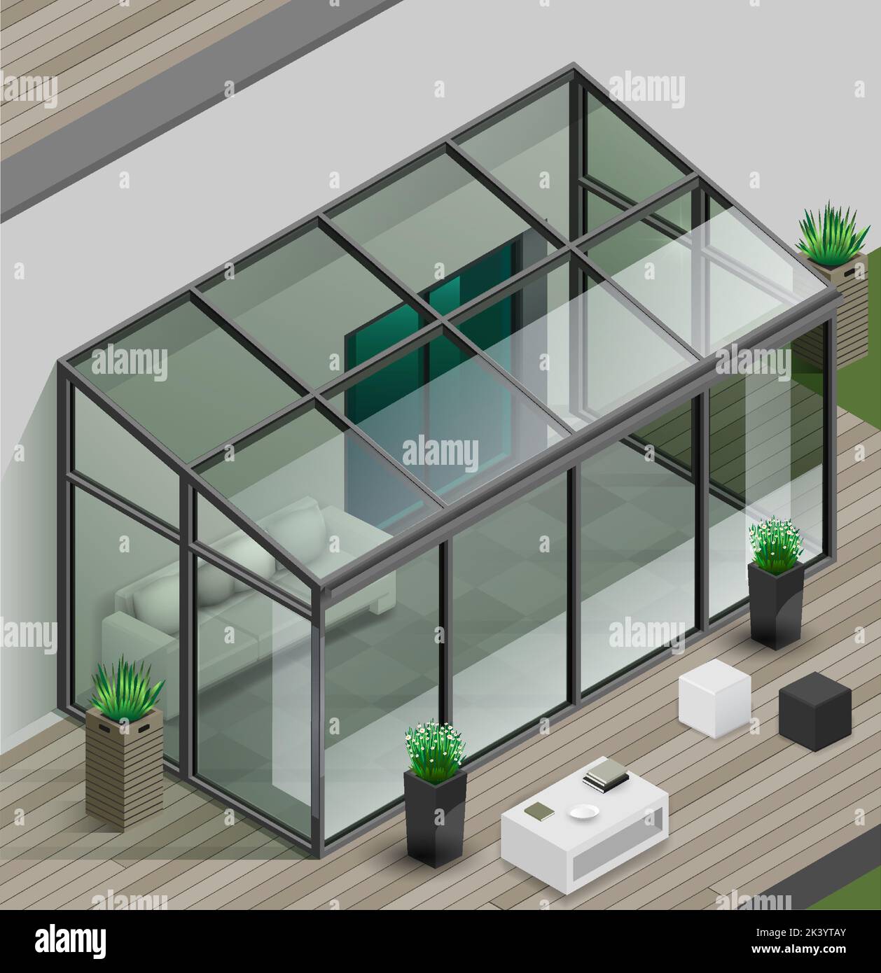 Greenhouse or winter garden in modern building Stock Vector