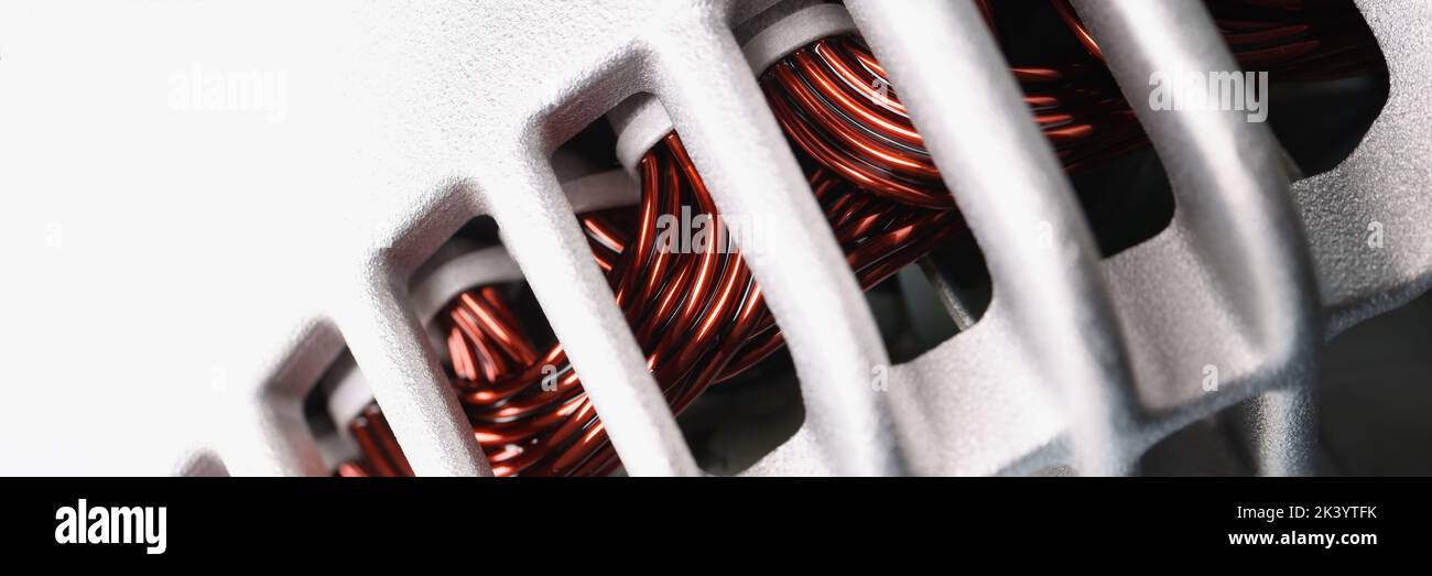 Electric motor stator with winding coil, view of inside of electric