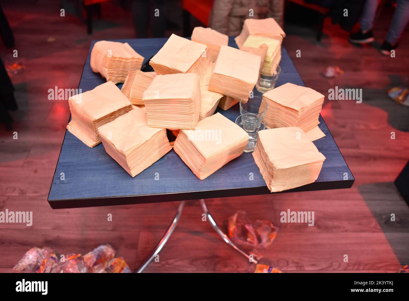 Stacks of paper napkins on the table in a bar Stock Photo Alamy