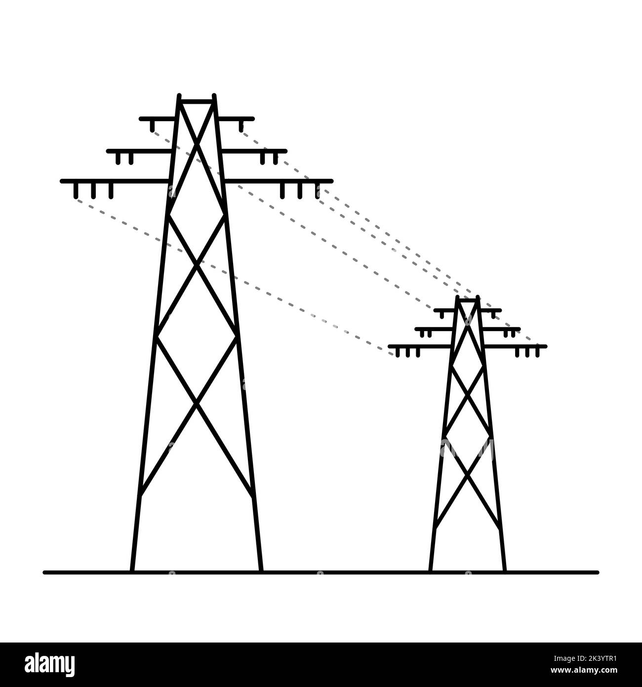 Power tower line art. Two high voltage poles. Stock Vector