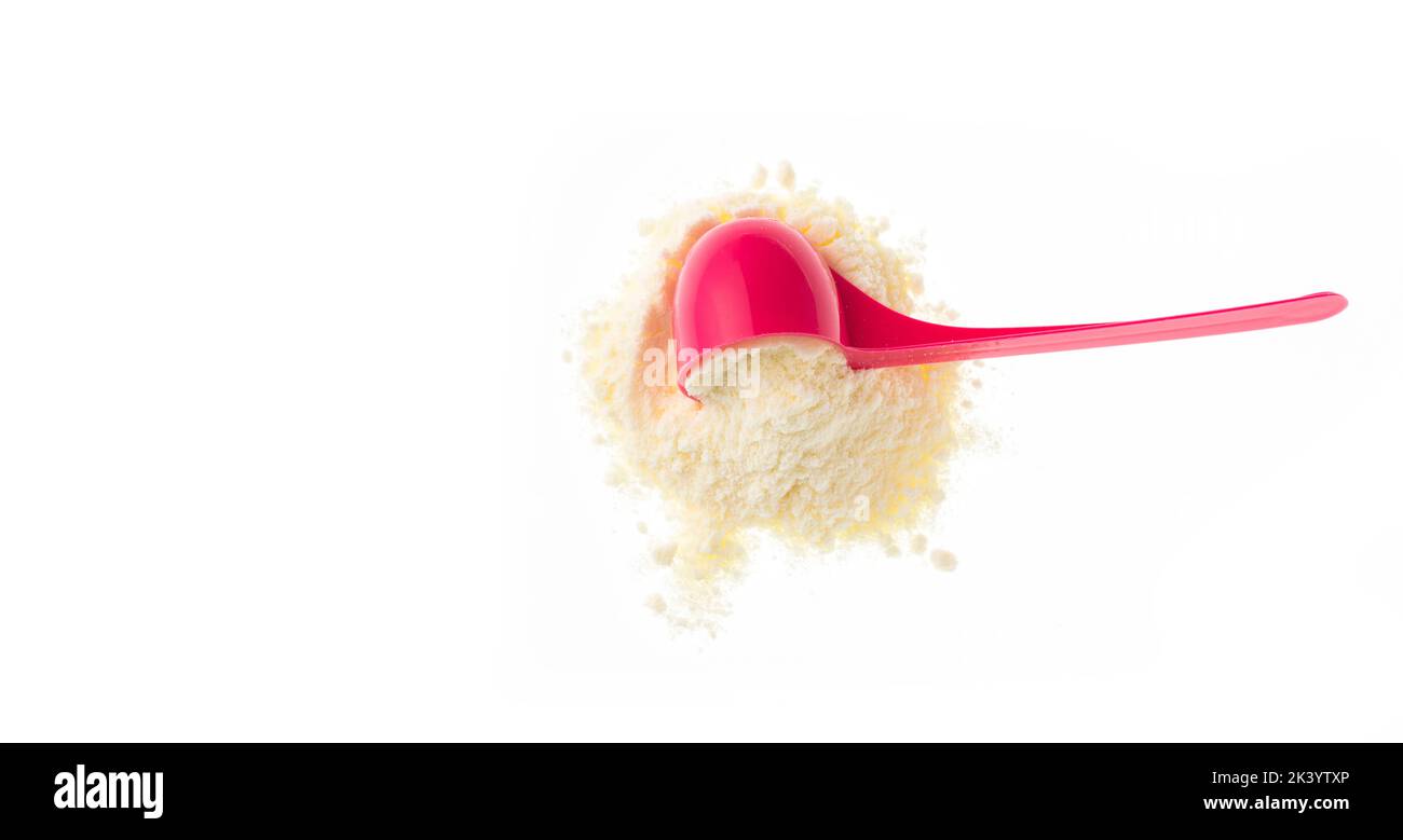 Powdered milk with nutrients in the pink spoon Stock Photo Alamy