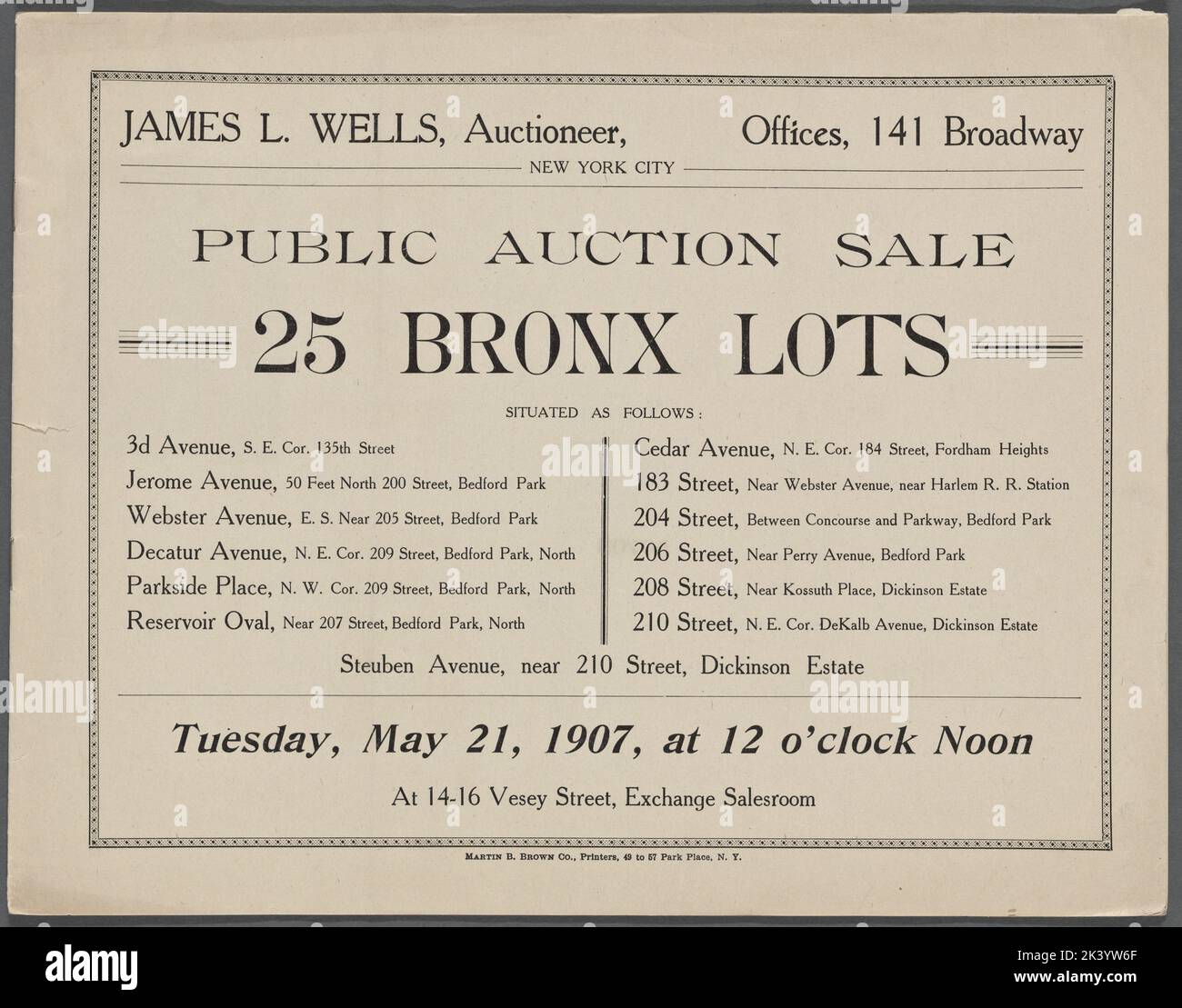 Public Auction Sale. 25 Bronx Lots text. Maps, Pamphlets. 19070521