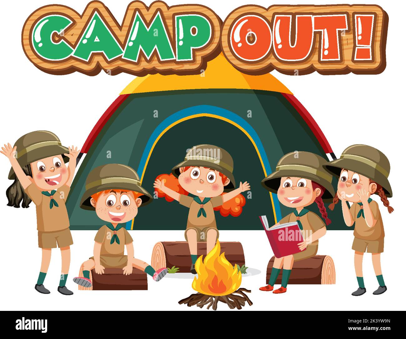 Group of children camping out illustration Stock Vector Image & Art - Alamy