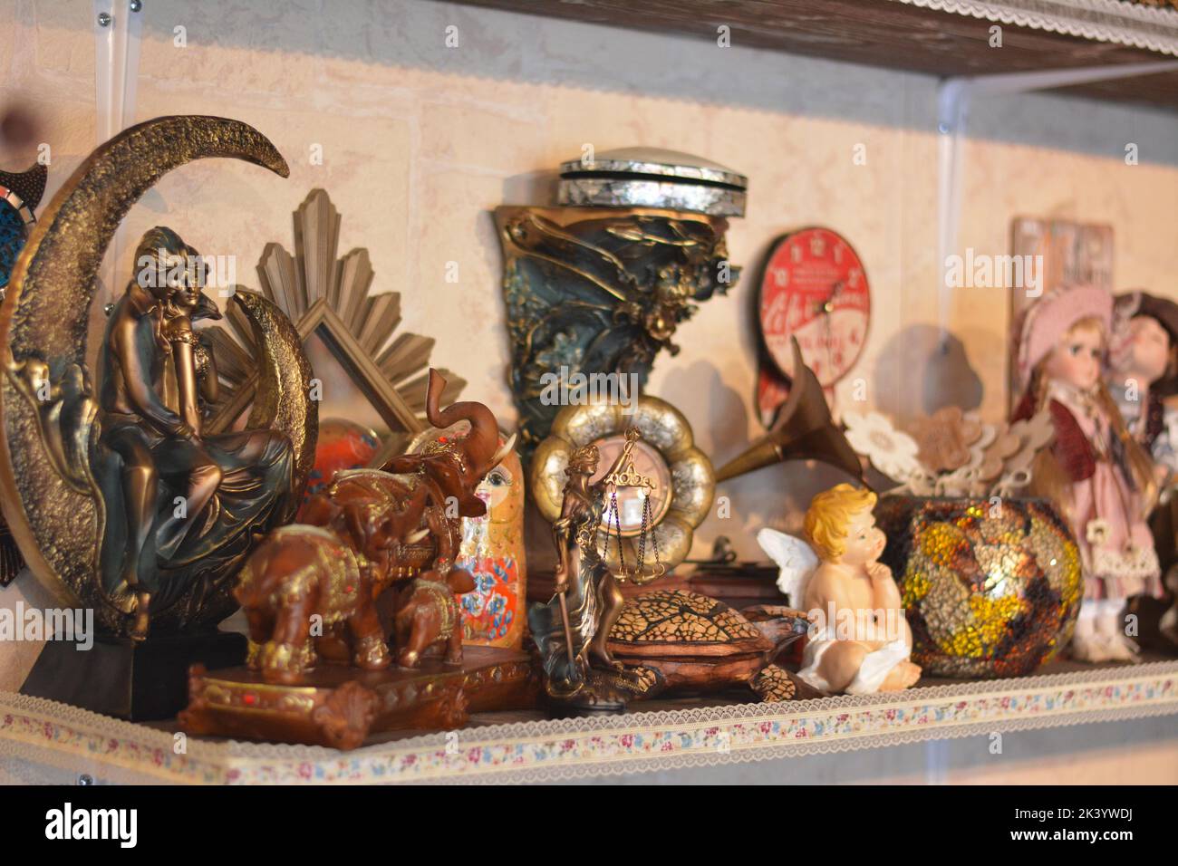 Decorative objects on a store shelf Stock Photo Alamy