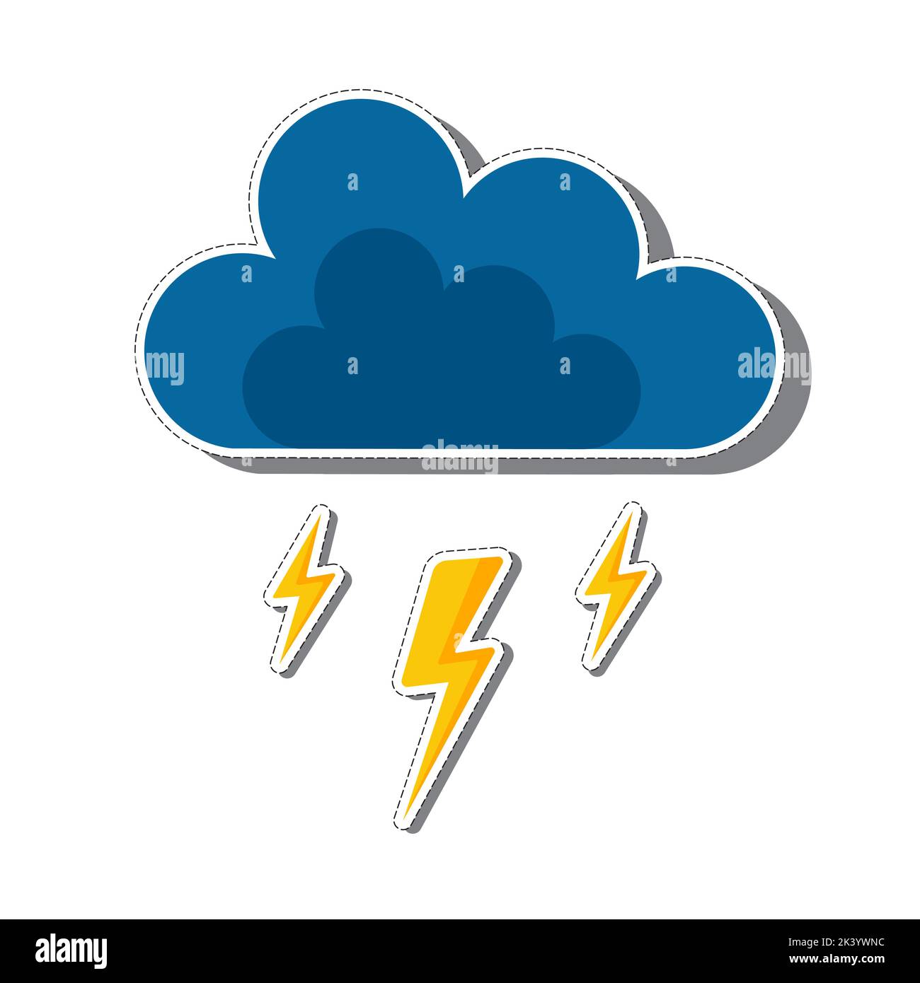 An image of a blue thundercloud with three yellow lightning bolts