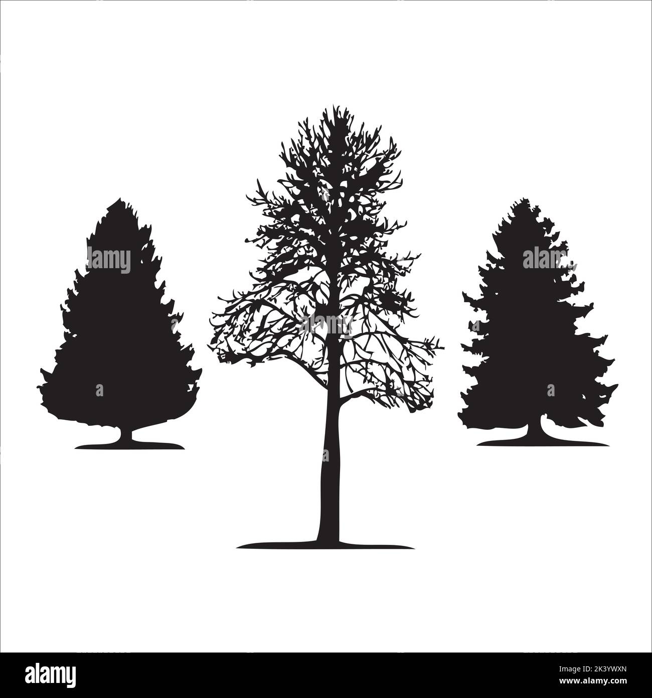 Vector Set Of Trees Silhouettes Illustration Isolated On White Background Stock Vector