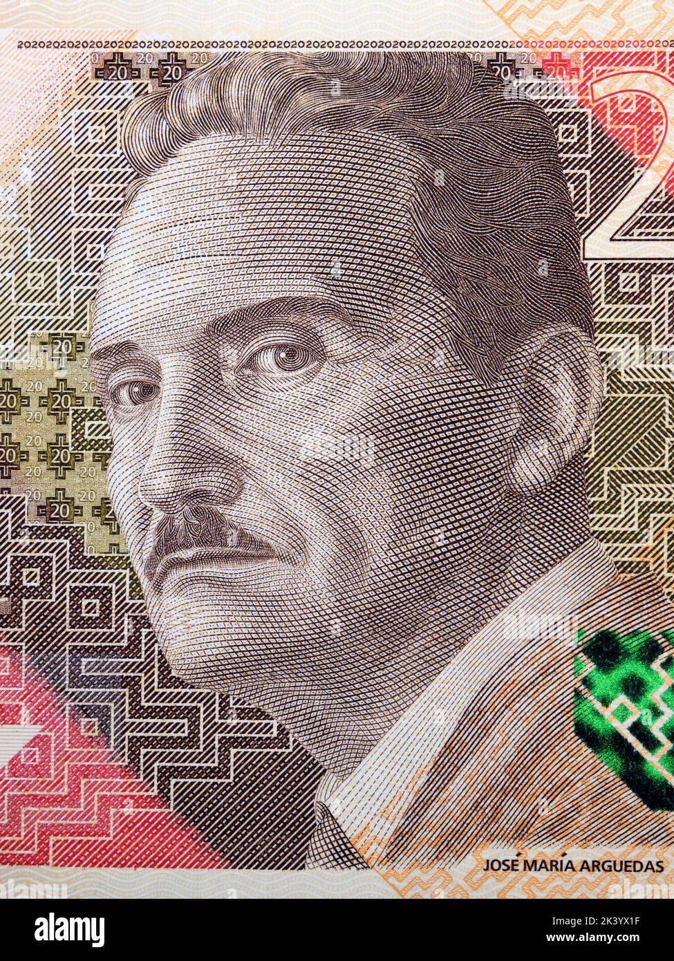 Jose Maria Arguedas a portrait from Peruvian money - Soles Stock Photo