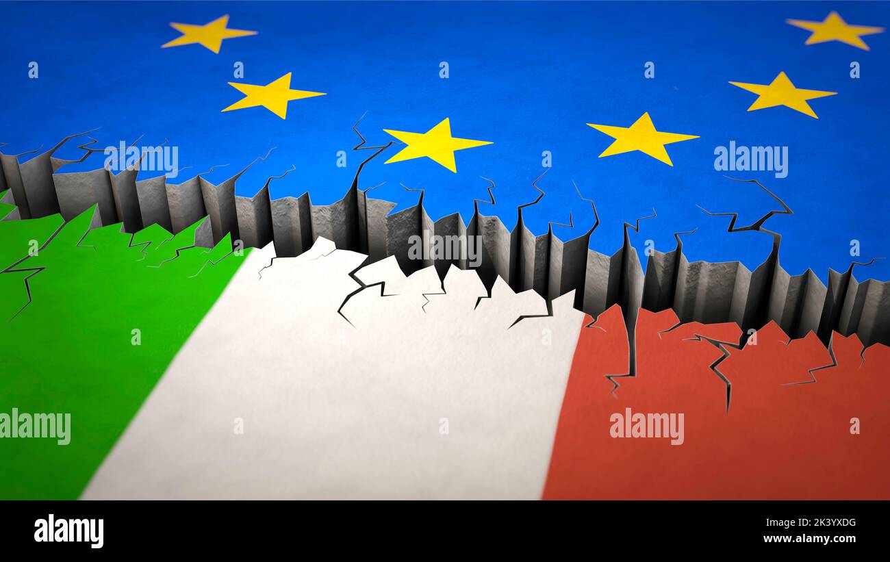 Dispute, crisis, Italexit - EU and Italy Stock Photo