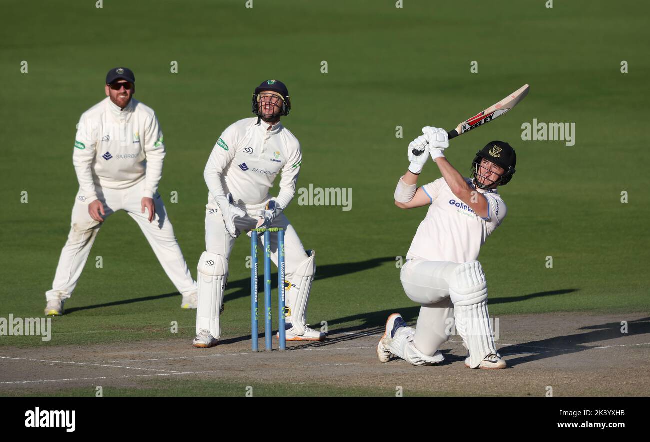 Hove, UK 28th September 2022 : Sussex's Ali Orr batting during the LV= Insurance County Championship Division Two  match between Sussex and Glamorgan at The 1st Central County Ground in Hove. Stock Photo