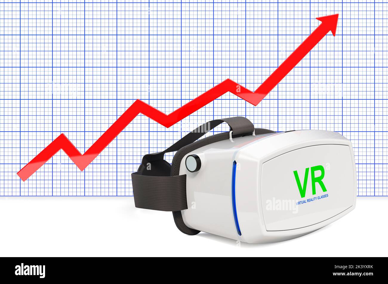 Virtual reality glasses with growing chart. 3D rendering isolated on ...