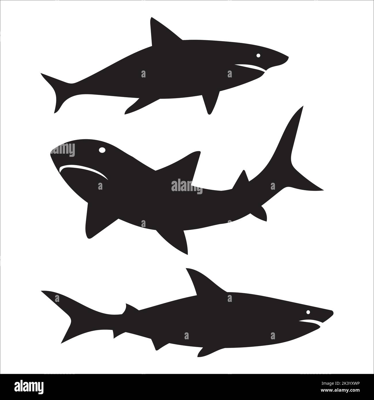 Vector Set Of Sharks Silhouettes Illustration Isolated On White ...