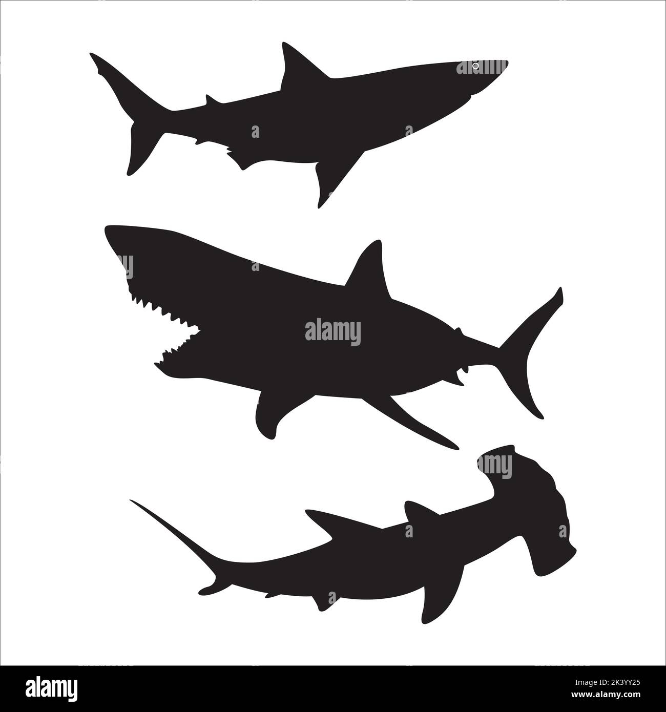 Vector Set Of Sharks Silhouettes Illustration Isolated On White Background Stock Vector