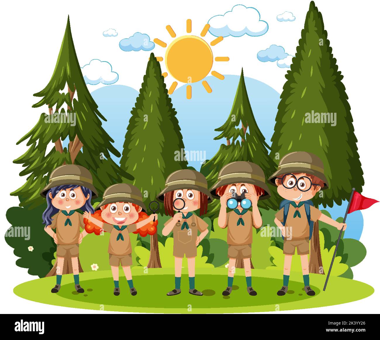 Children camping out at the forest illustration Stock Vector Image ...
