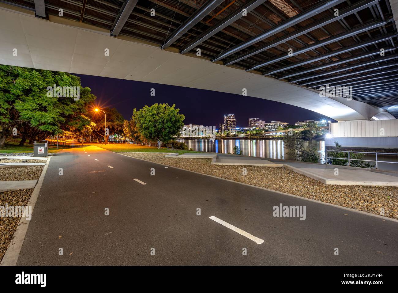 View from under the bridge in South Brisbane, Queensland, Australia Stock Photo