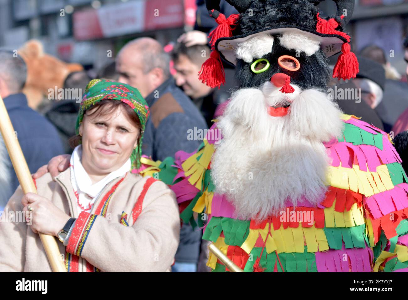 Christmas tradition festival. Mask specific Romanian traditional New ...