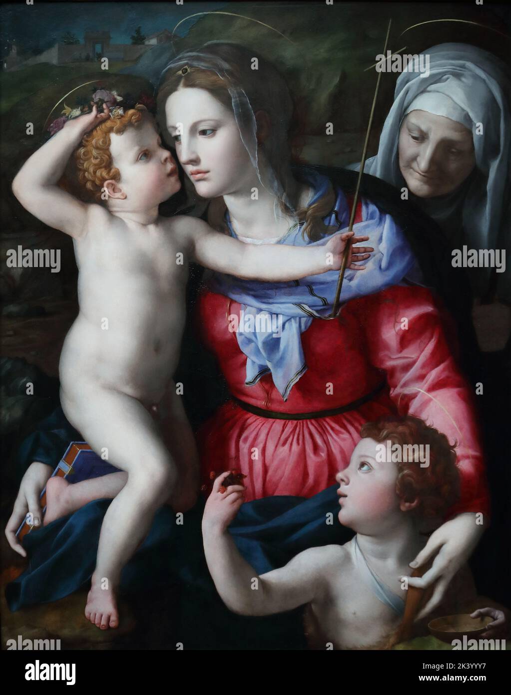 The Madonna and Child with Saint John the Baptist and Saint Elizabeth by Italian mannerist painter Agnolo Bronzino at the National Gallery, London, UK Stock Photo