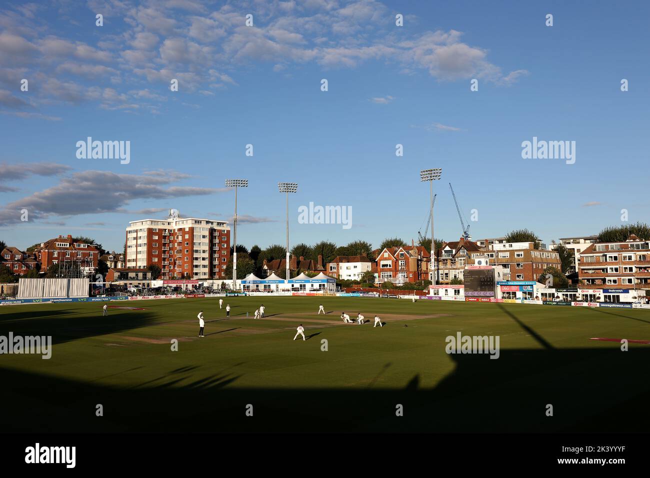 Hove, UK 28th September 2022 :  General view of the County Ground in Hove during the LV Insurance County Championship Division Two match between Sussex and Glamorgan at The 1st Central County Ground in Hove. Stock Photo