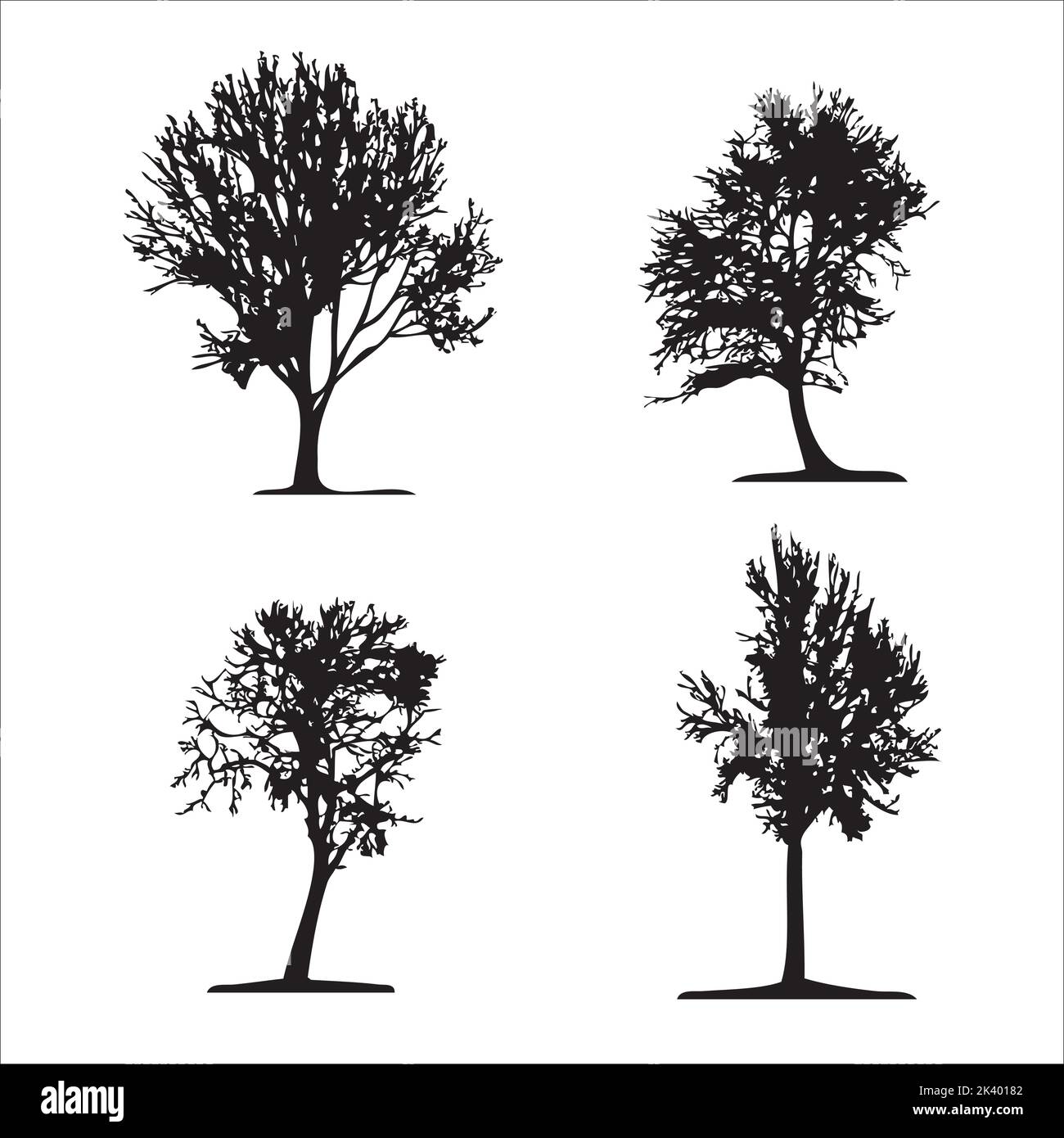 Vector Set Of Trees Silhouettes Illustration Isolated On White Background Stock Vector