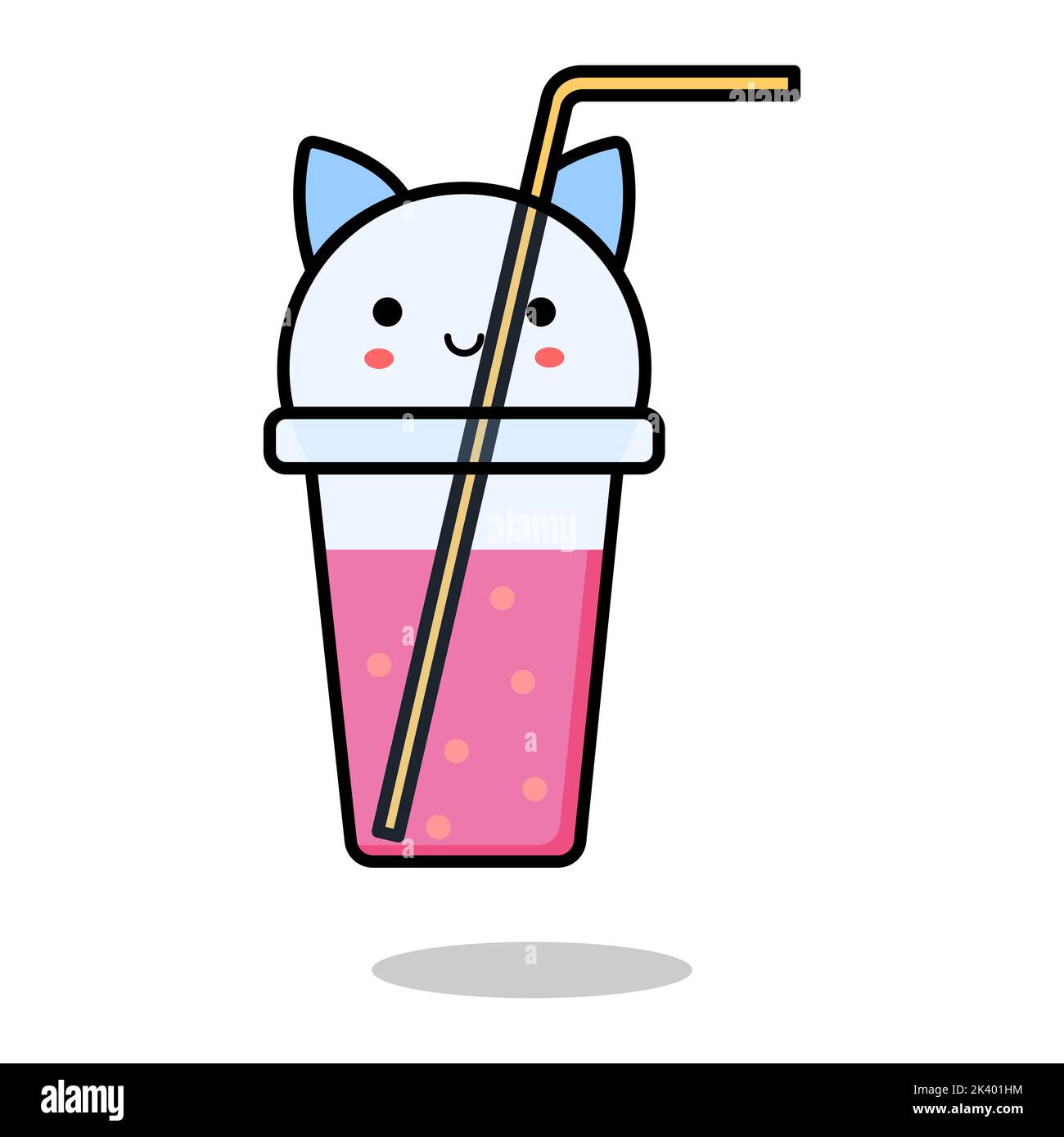 Glass with pink cocktail. Glass with cat ears. Smiling glass. Vector ...