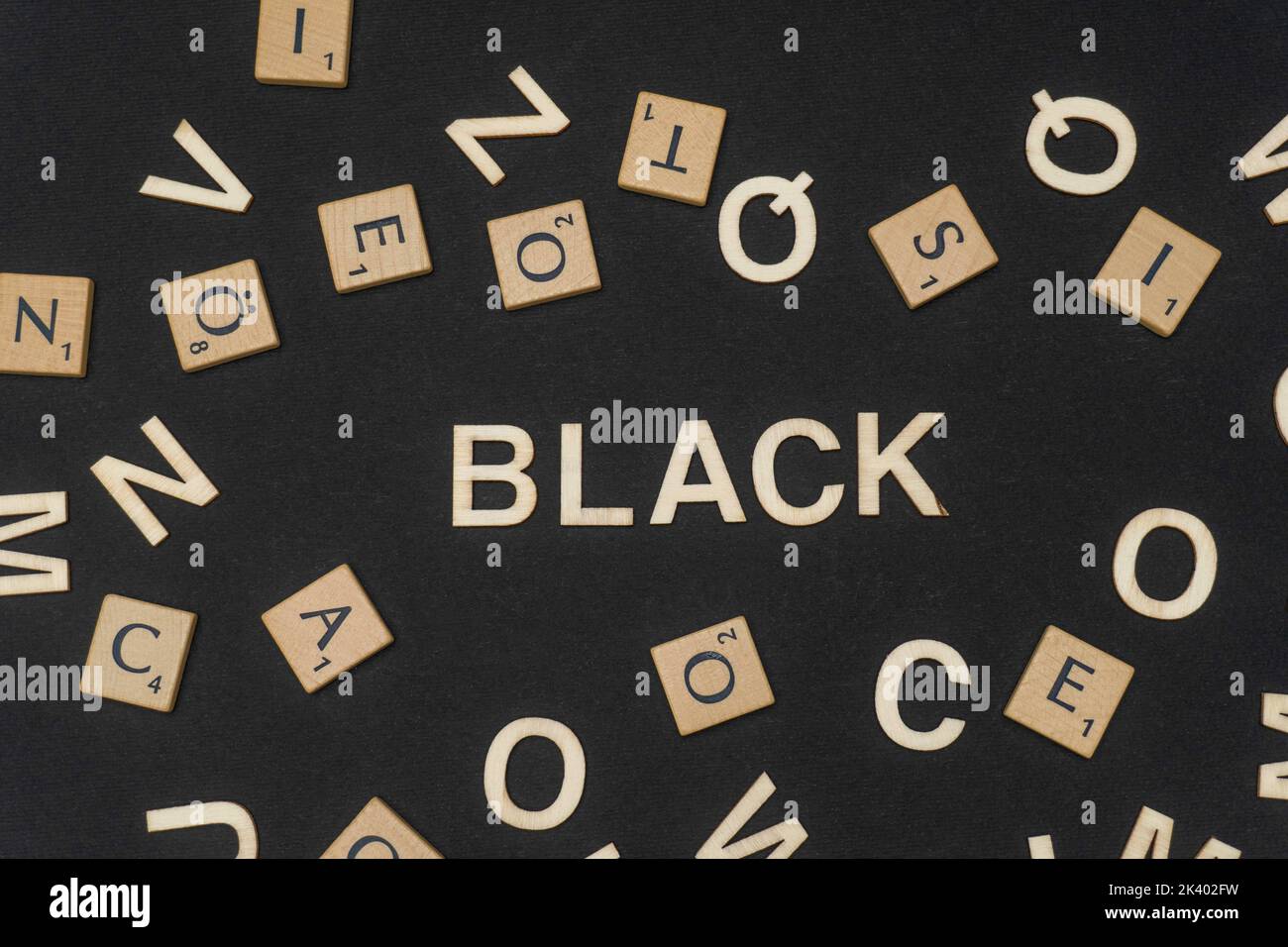 BLACK word written on dark paper background. BLACK text on dark for