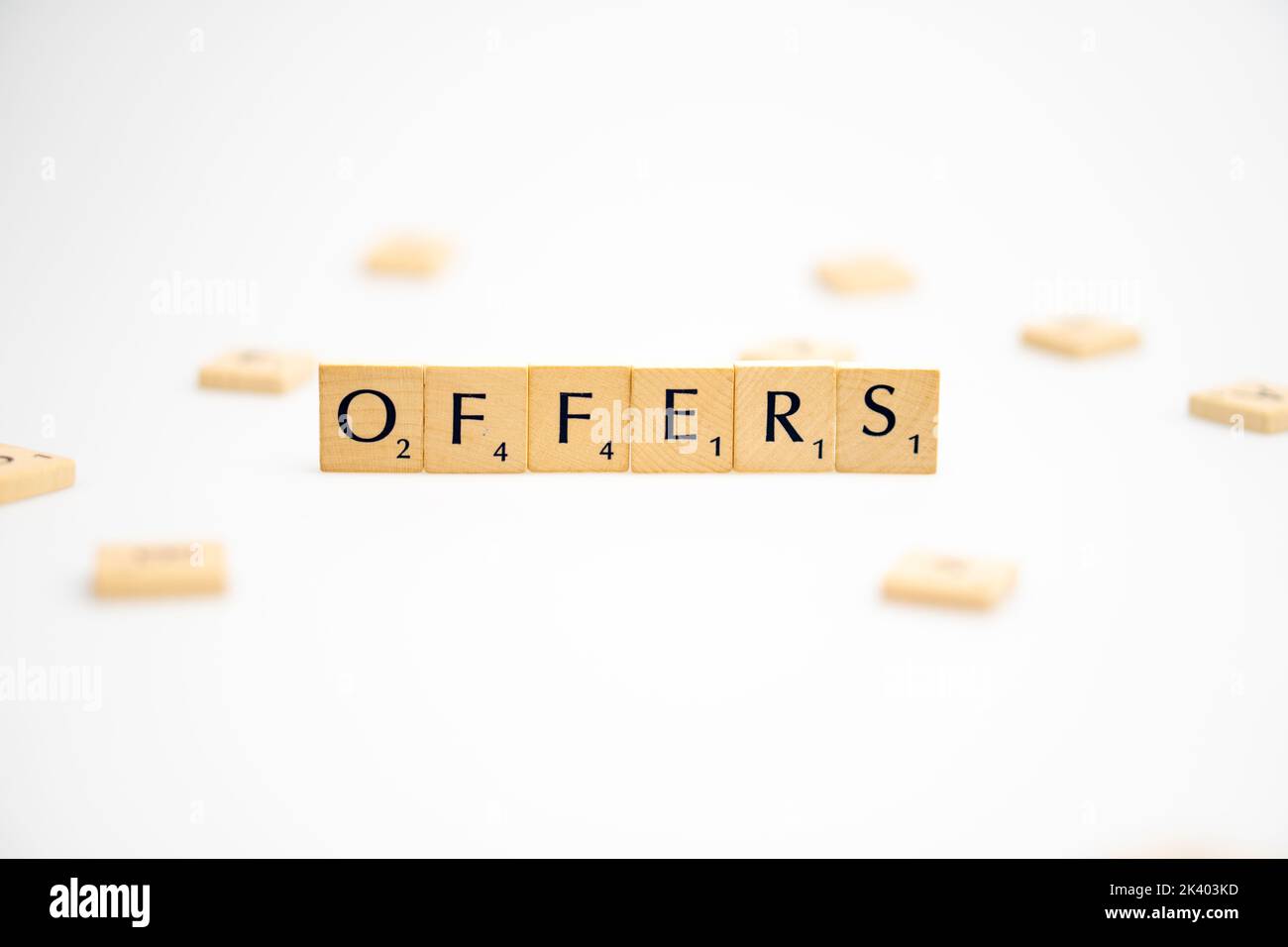 OFFERS word written on white background. OFFERS text on white for your