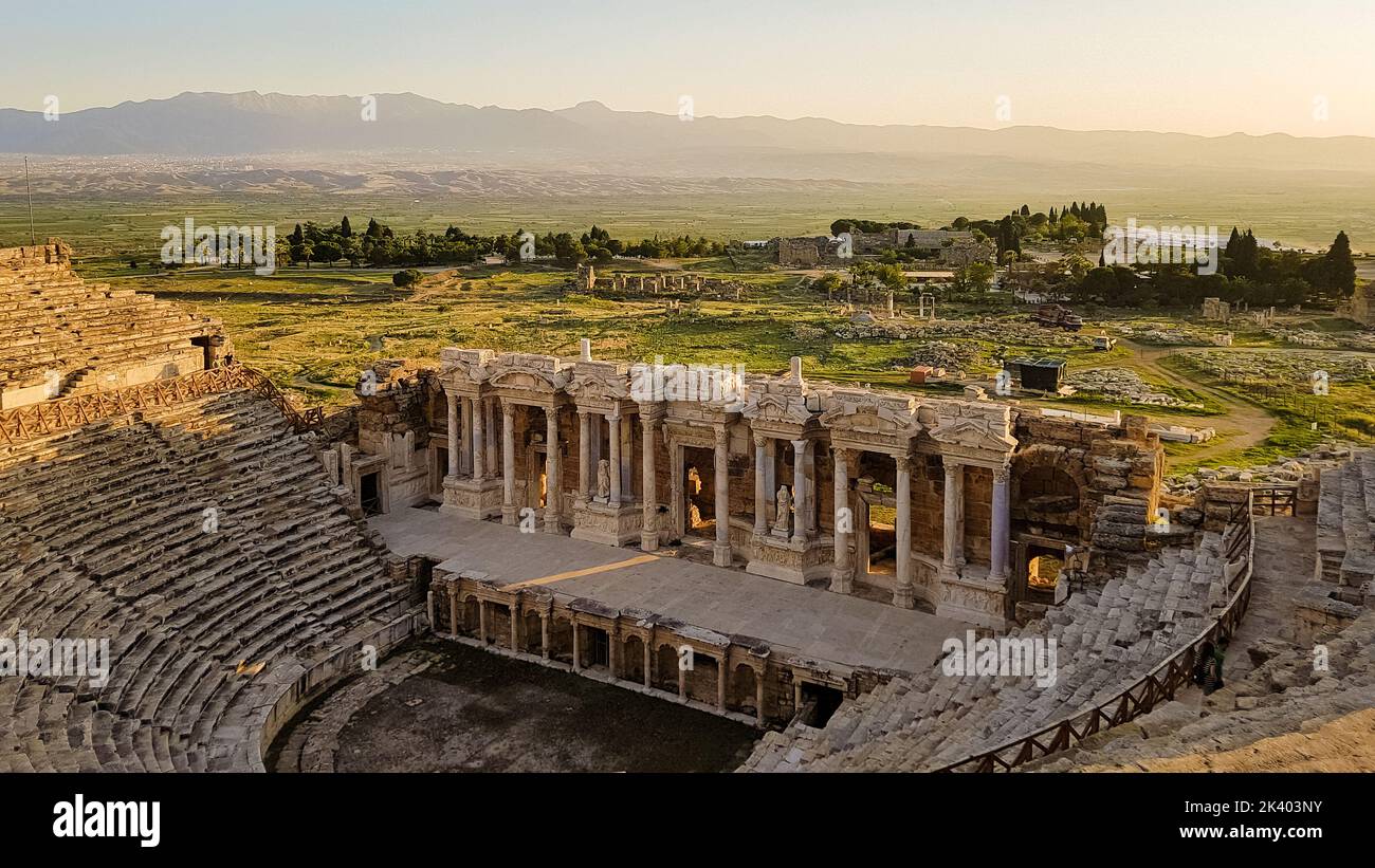 Hierapolis Ancient City Pamukkale Turkey Sunset By The Ruins Unesco 