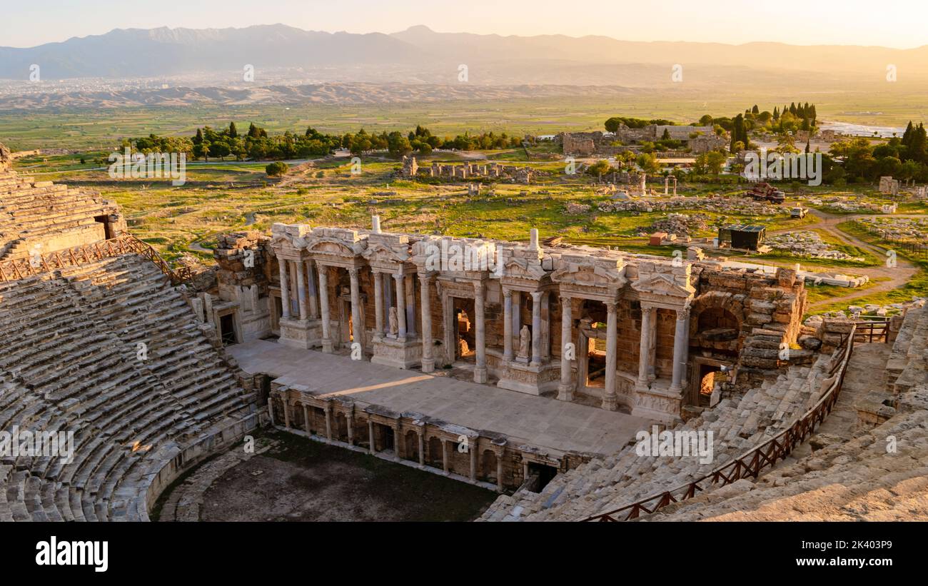 Hierapolis Ancient City Pamukkale Turkey Sunset By The Ruins Unesco 