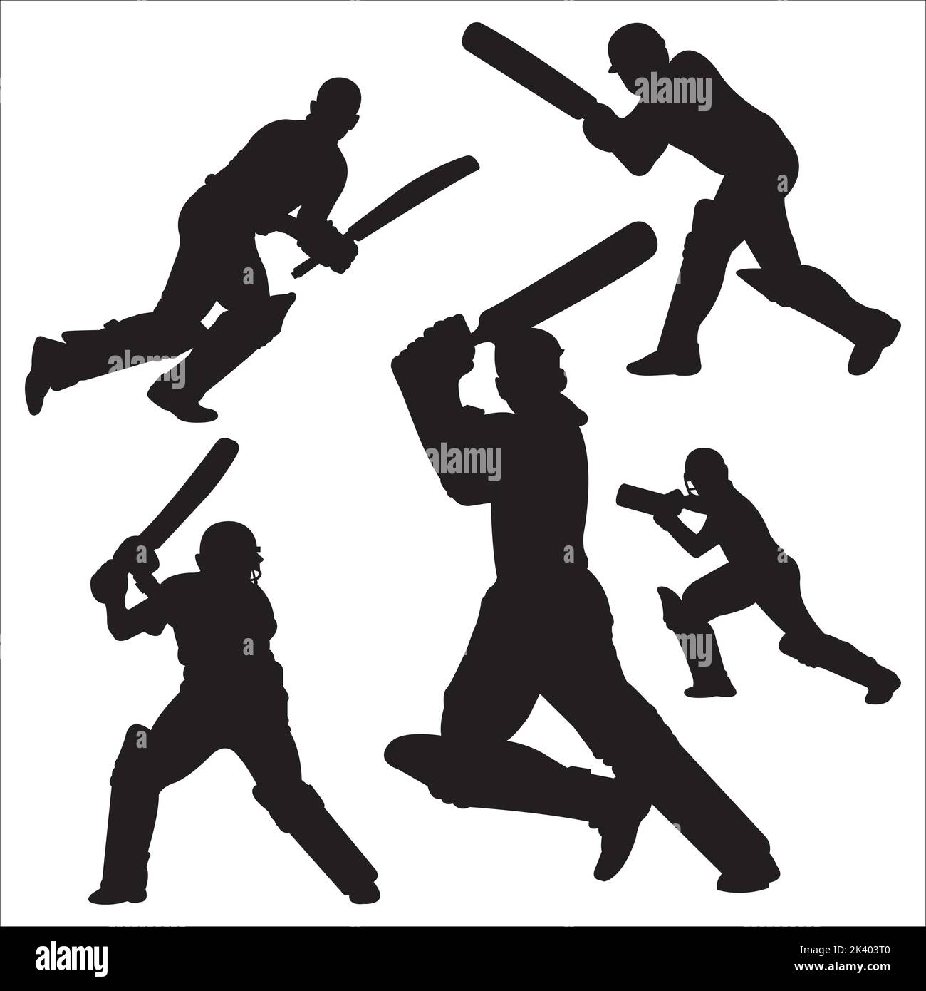 Vector Set Of Cricket Players Silhouettes Illustration Isolated On White Background Stock Vector