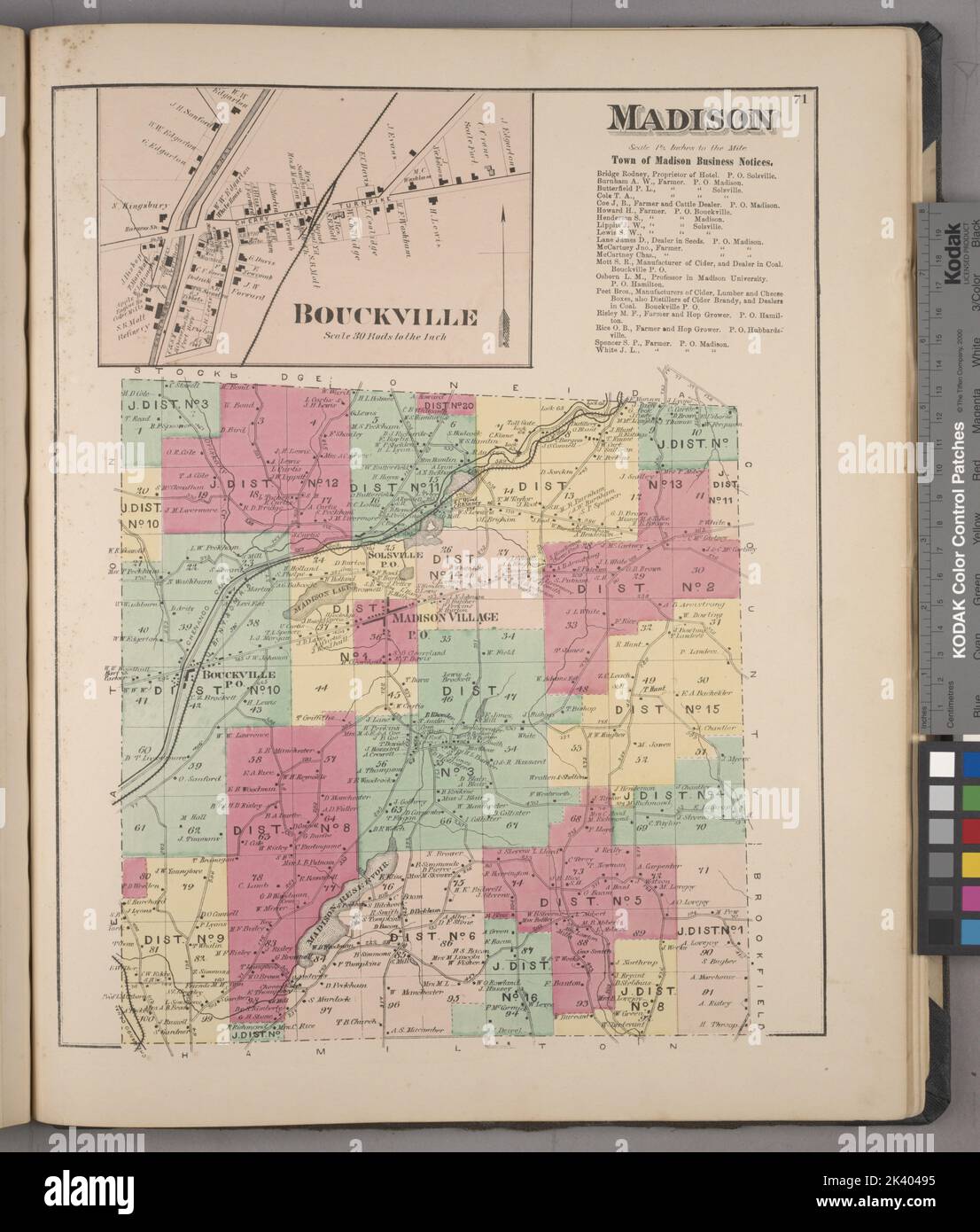 Bouckville Village; Madison Township; Town of Madison Business Notices Cartographic. Atlases, Maps. 1875. Lionel Pincus and Princess Firyal Map Division. Madison County (N.Y.), Real property , New York (State) , Madison County, Business enterprises , New York (State) , Madison County Stock Photo