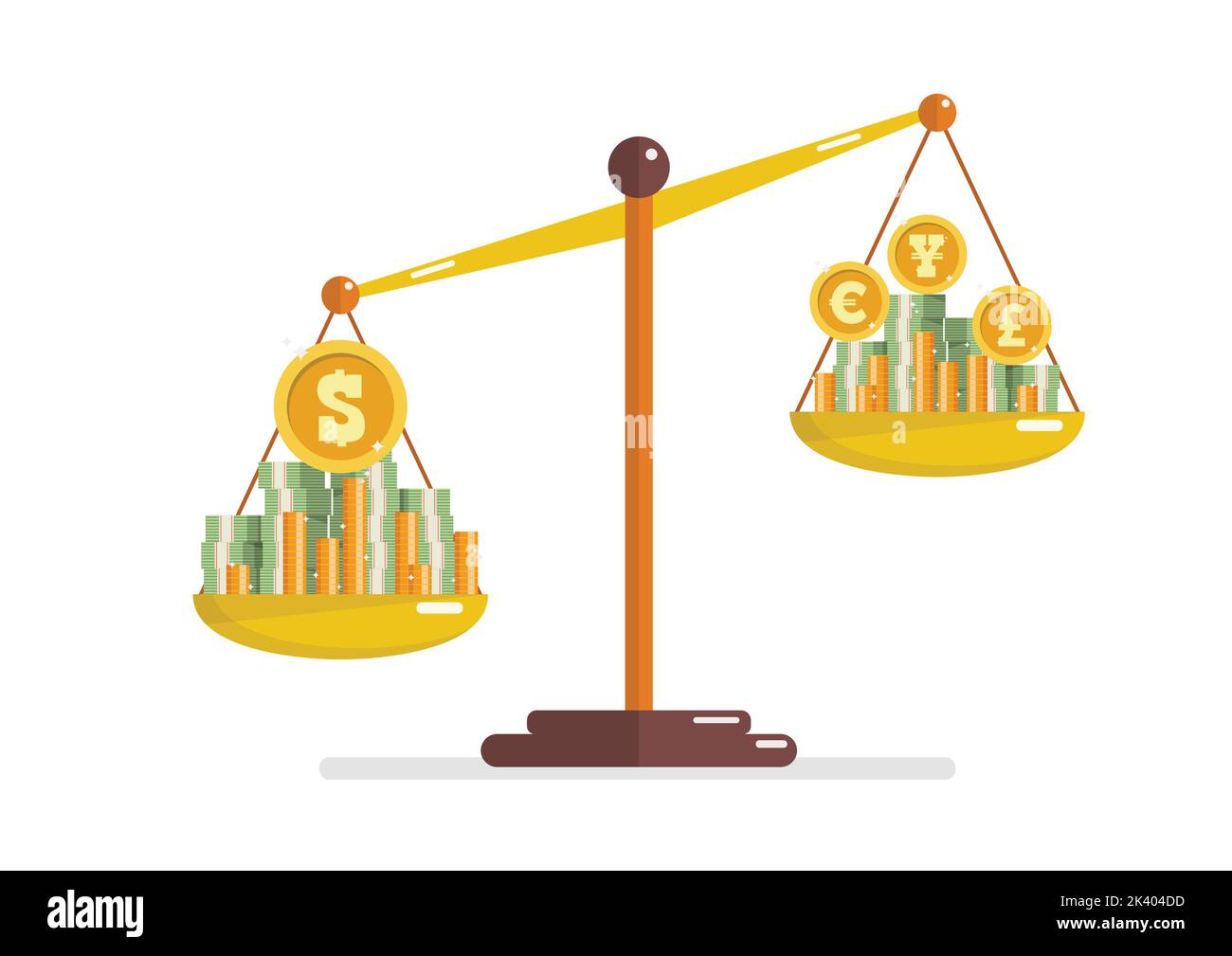 Strength of US dollar compare with another currency on balance scale. Business exchange concept. Vector illustration Stock Vector